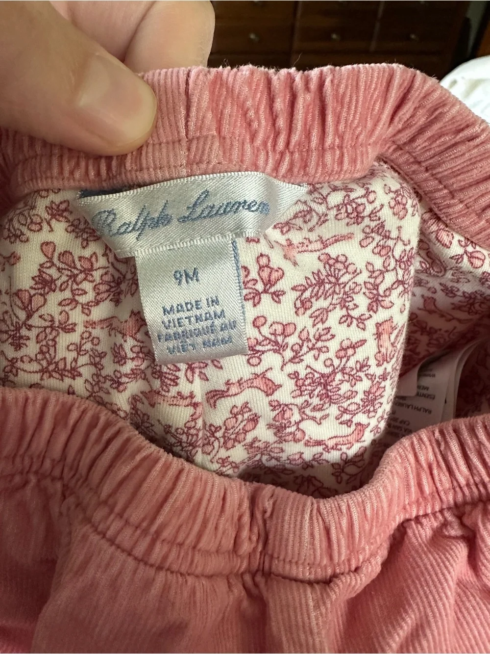 Ralph Lauren Pink Corduroy Baby Girl Pants with Floral Cuff